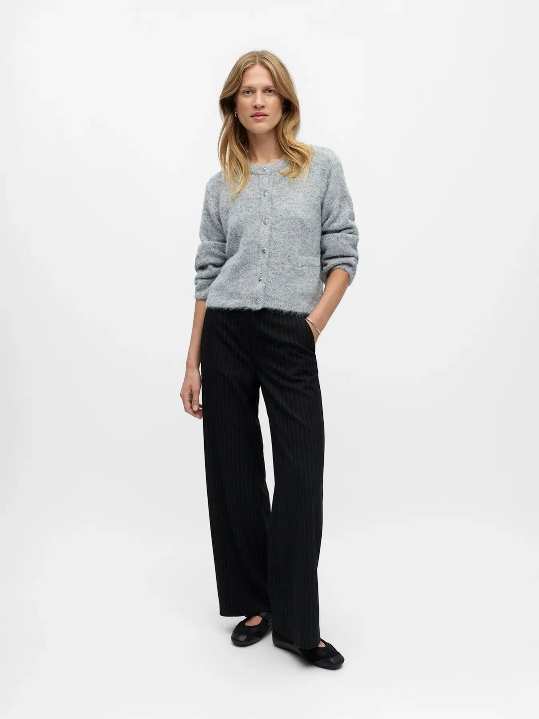 Object - Objsaggia Re L/S Knit Cardigan - 4859656 Medium Grey Melange Cardigans 