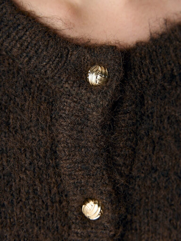 Object - Objsaggia Re L/S Knit Cardigan - 4872680 Seal Brown Melange Cardigans 