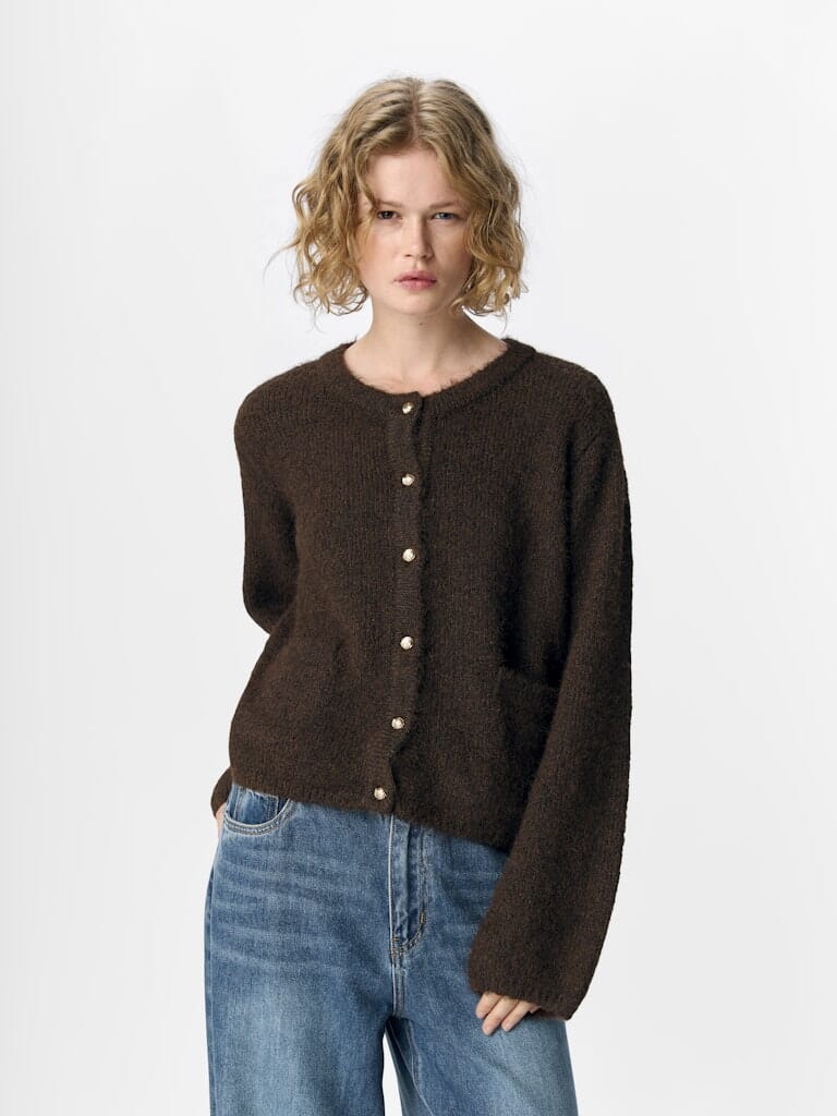 Object - Objsaggia Re L/S Knit Cardigan - 4872680 Seal Brown Melange Cardigans 