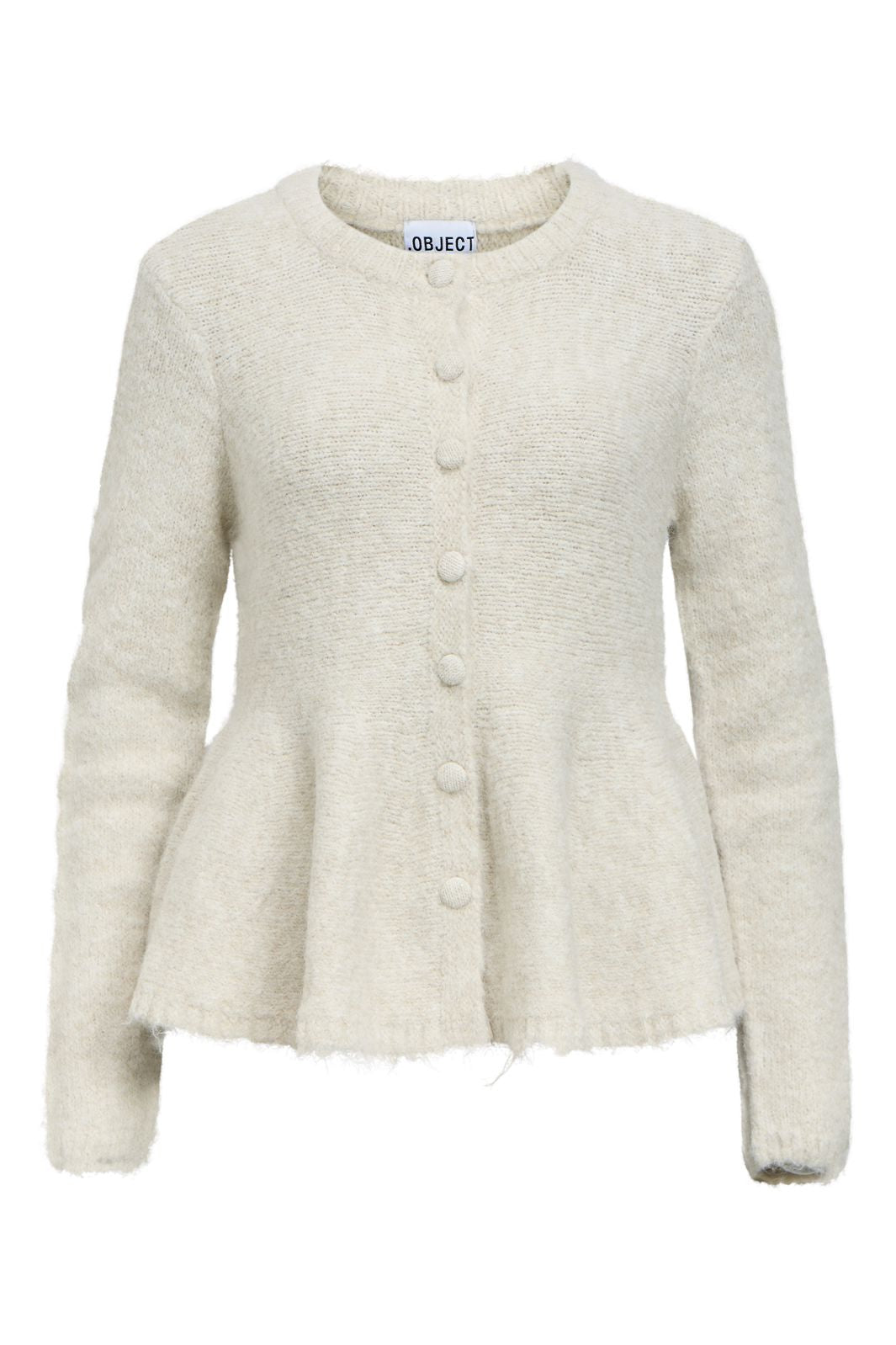 Object - Objsaggia Re Ls Peplum Knit Cardigan - 5155056 Cloud Dancer Melange