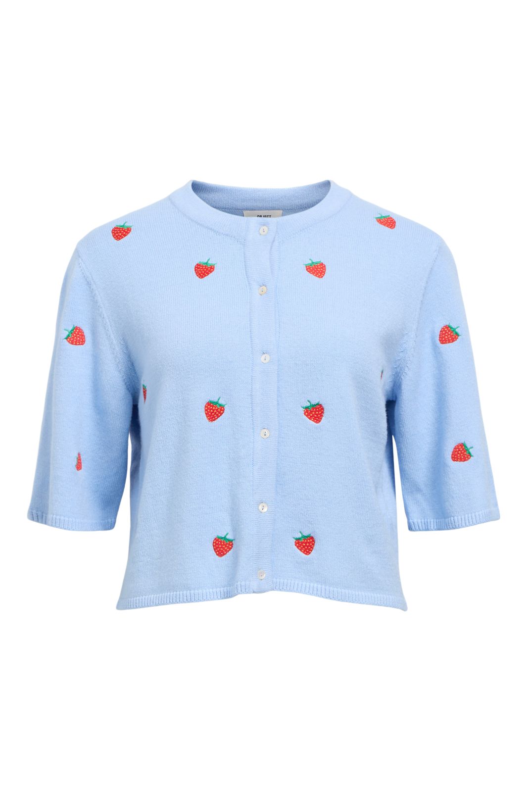 Object - Objthess 3/4 Sleeve Cardigan - 4621041 Serenity Strawberry Embroidery