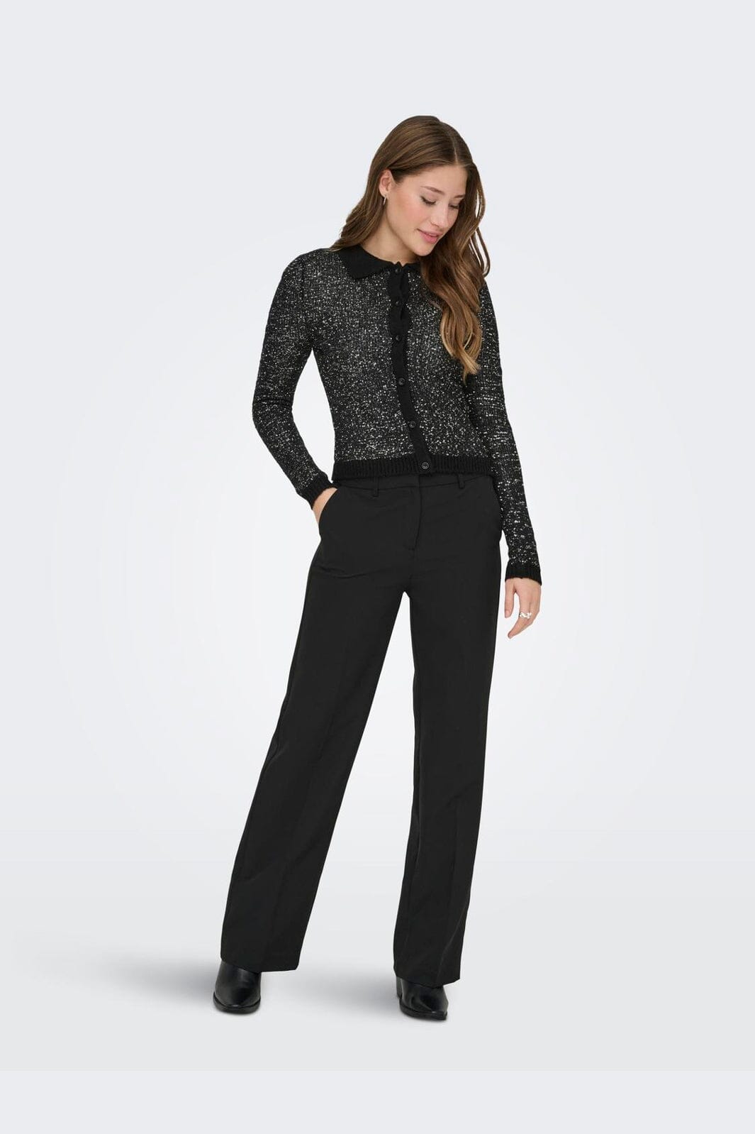 Only - Onlabby Ls Polo Sequins Cardigan Knt - 4958262 Black Silver Sequins