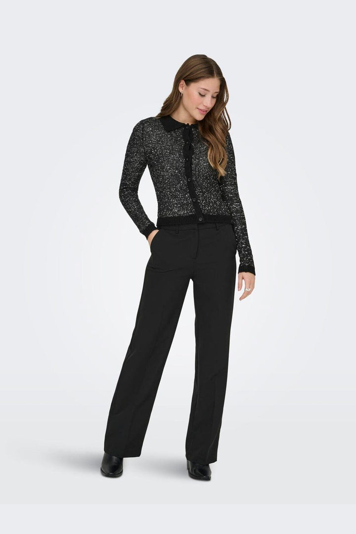Only - Onlabby Ls Polo Sequins Cardigan Knt - 4958262 Black Silver Sequins