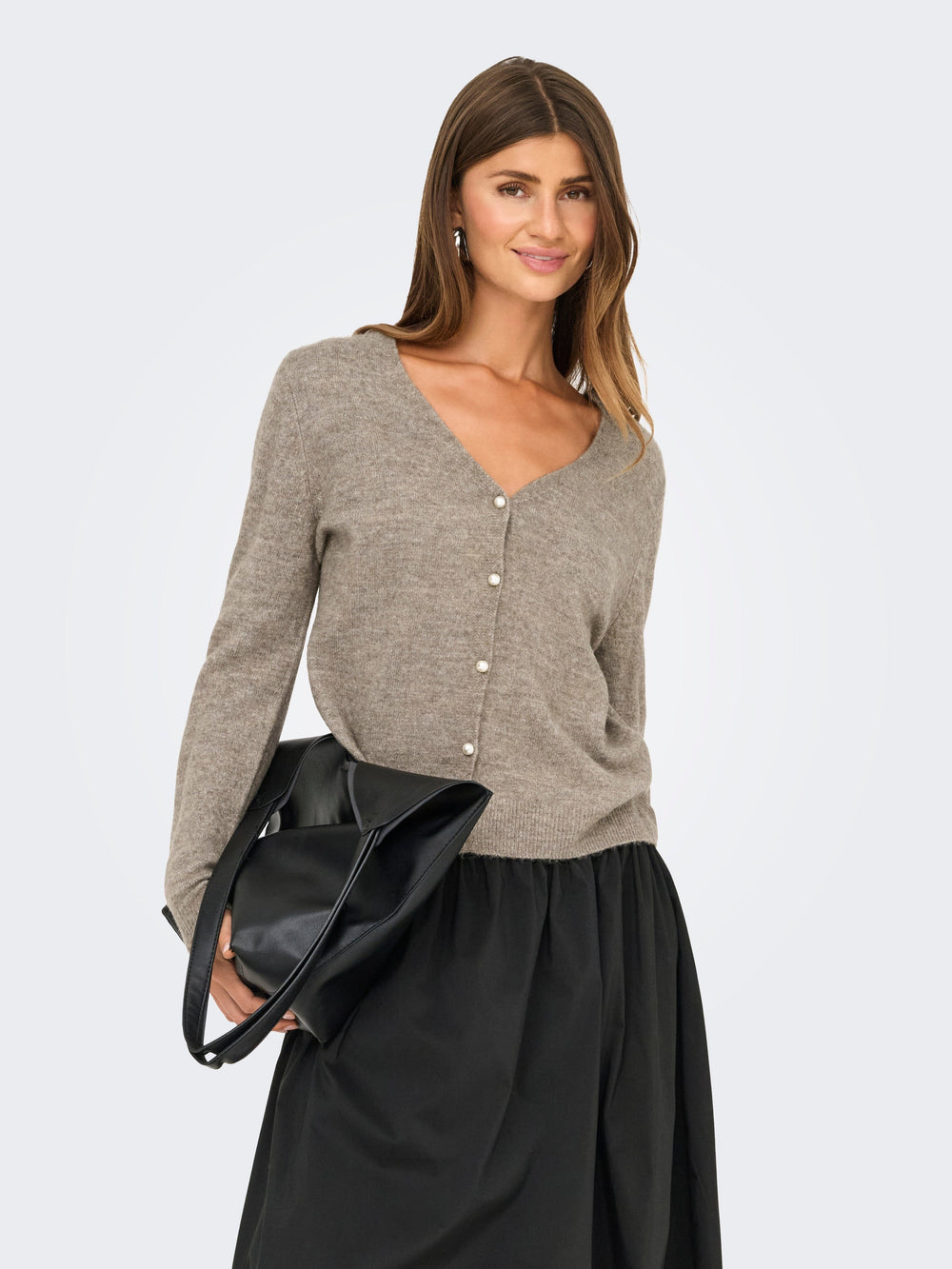 Only - Onladele Ls Lace Mix Revers Cardi Cc Knt - 4852394 Fungi Melange/Black Lace Cardigans 