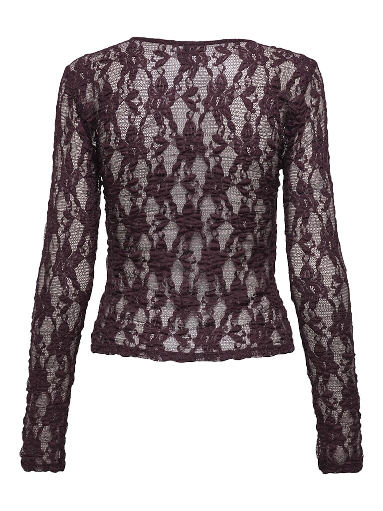 Only - Onlalba L/S Lace Top - 4907618 Decadent Chocolate Bluser 