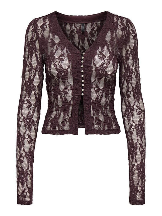 Only - Onlalba L/S V-Neck Lace Top - 4907612 Decadent Chocolate Bluser 