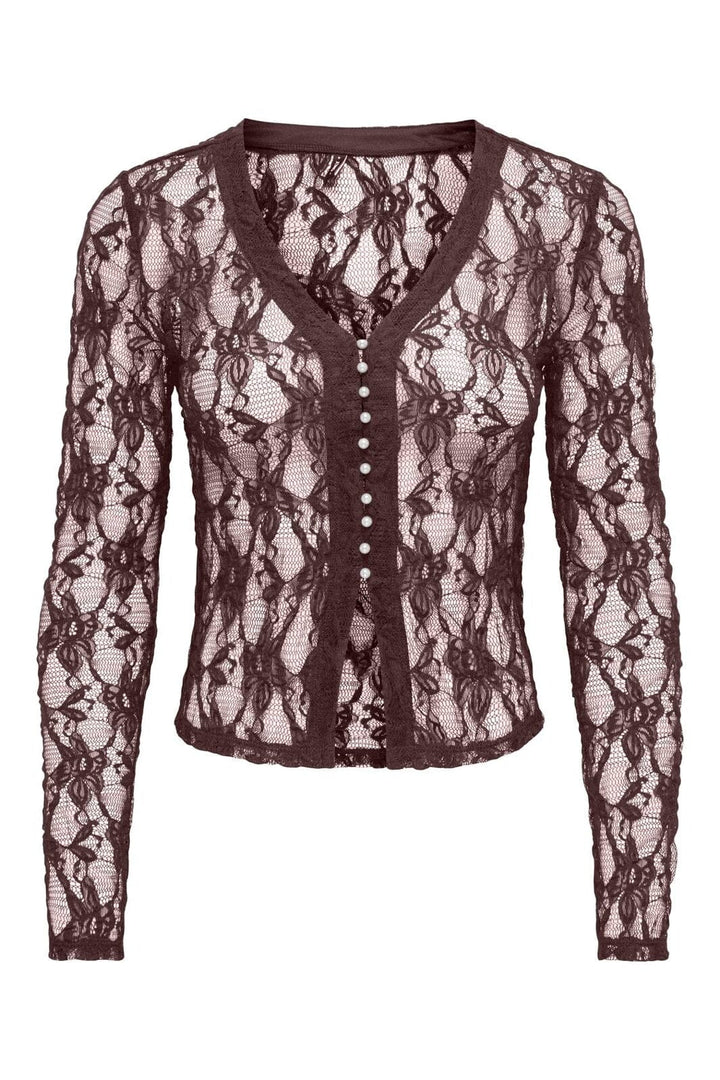 Only - Onlalba L/S V-Neck Lace Top - 5026789 Decadent Chocolate Only Stores Buttons