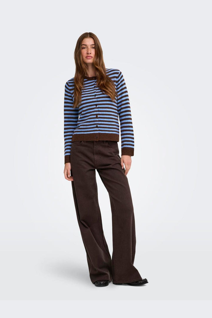 Only - Onlalivia Ls O-Neck Stripe Cardi Knt - 5147496 Coffee Bean Cashmere Blue/Melange
