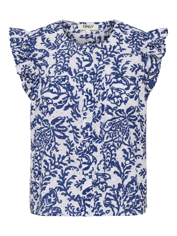 Only - Onlamanda Chanee Cap Emb Top - 4814620 Cloud Dancer W Estate Blue