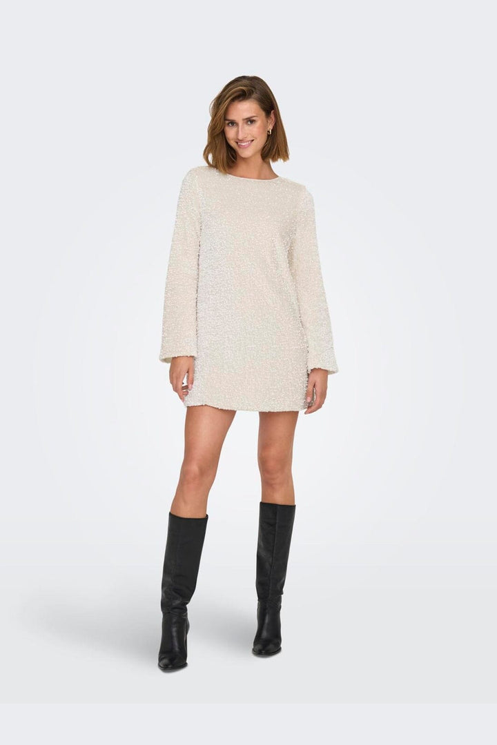 Only - Onlanika Sequins Ls Bow Dress - 4732633 Whitecap Gray Black Bow