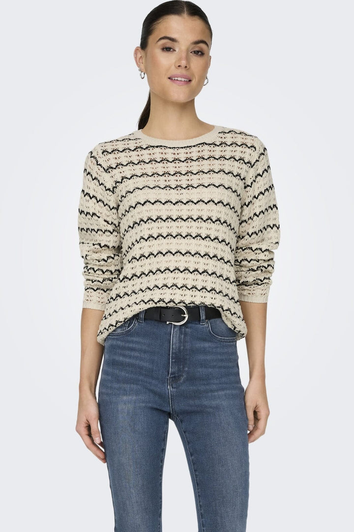 Only - Onlasa Ls Structure O-Neck Knt - 4509145 Birch Black