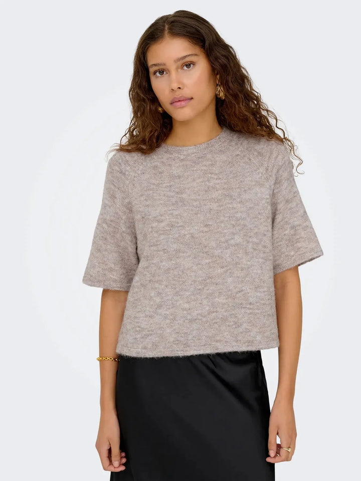 Only - Onlazu 2/4 Raglan O-Neck Knt - 4895122 String Melange Strikbluser 