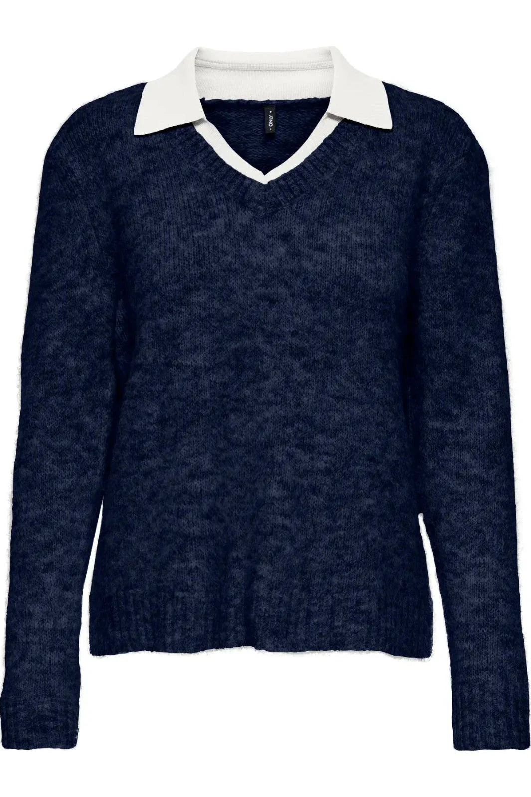 Only - Onlazu Ls Polo Neck Knt - 4959032 Navy Blazer Melange/Cloud Dancer Strikbluser 