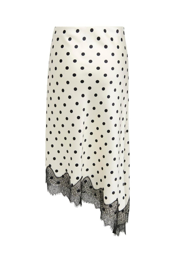 Only - Onlbella Slanted Satin Lace Skirt - 5127226 Cloud Dancer Black Dot And Black Lace