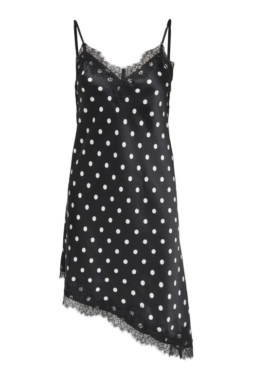 Only - Onlbella Strap Satin Lace Dress - 5126133 Black White Dot And Black Lace Kjoler 