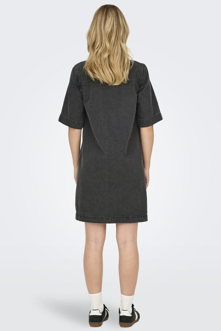 Only - Onlbelle S/S Button Dress Gua - 4717986 Washed Black
