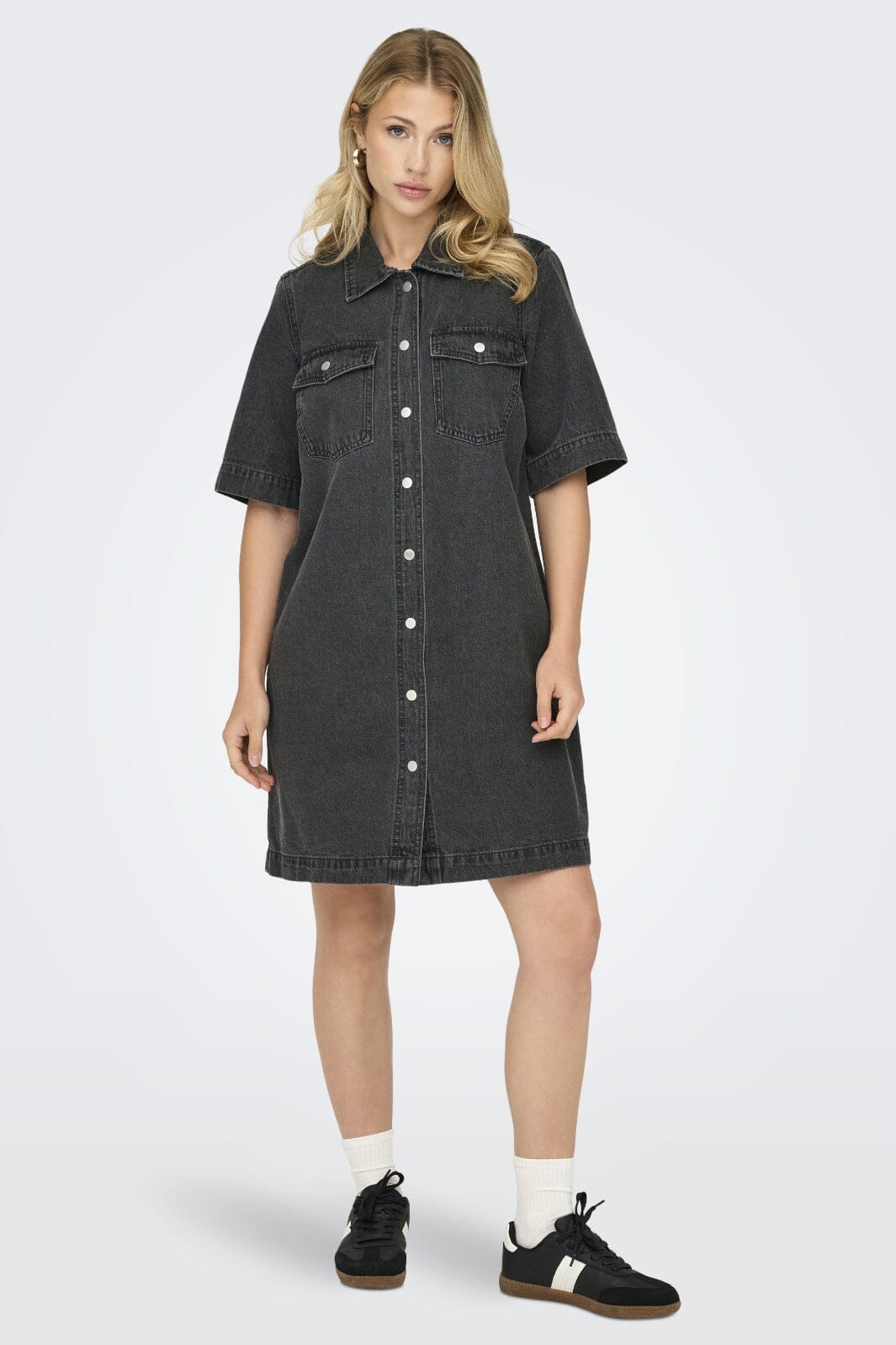 Only - Onlbelle S/S Button Dress Gua - 4717986 Washed Black