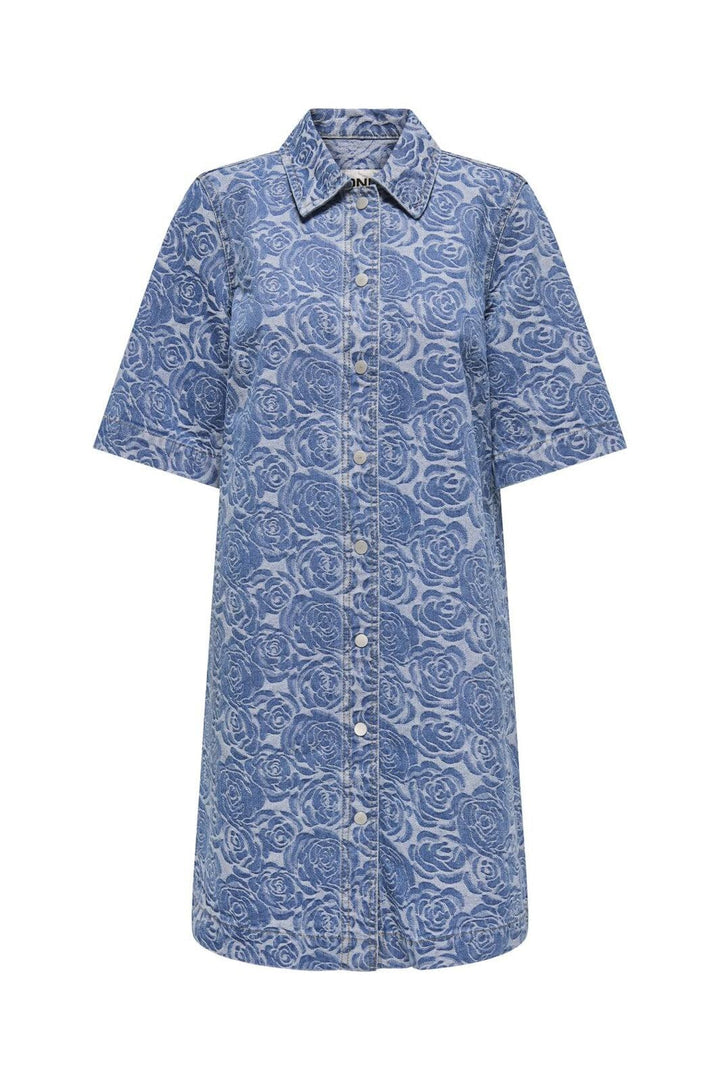 Only - Onlbelle S/S Flower Butto Dress Gua - 4879786 Medium Blue Denim Flower