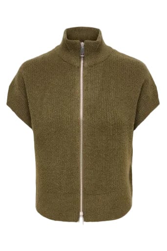 Only - Onlbianca Sl Highneck Zip Vest Knt - 5116485 Beech Melange/Silver Zip Frakker 