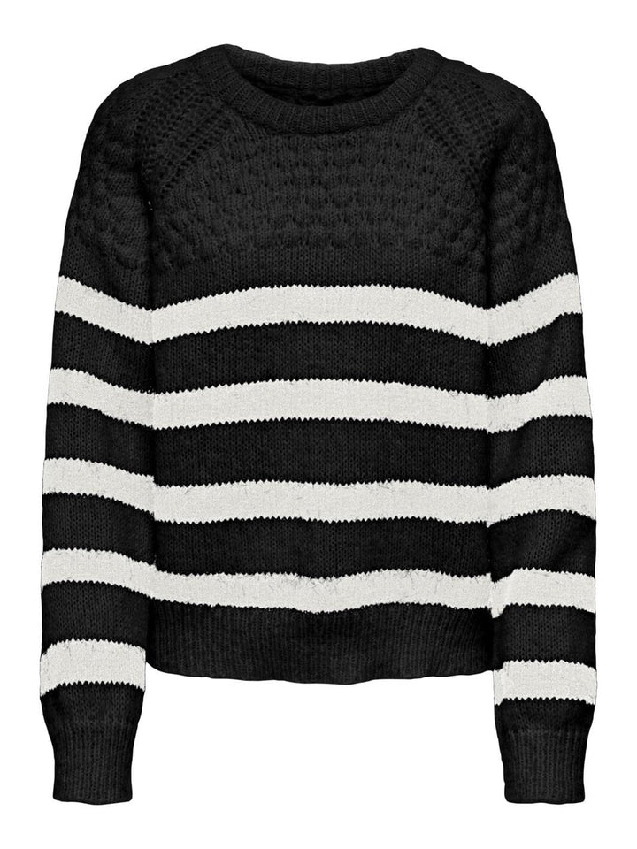 Only - Onlbillie Life Ls Stripe O-Neck Knt - 4504080 Black Cloud Dancer