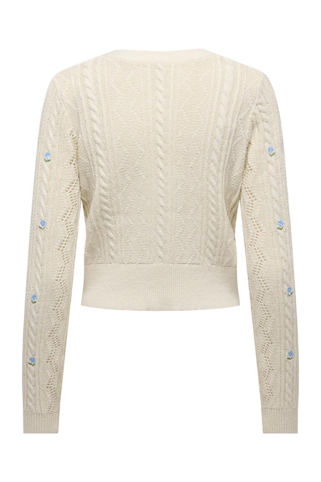 Only - Onlbirtie Ls Emb V-Neck Cardigan Knt - 4981923 Ecru Soft Chambrayfluorite/Flower Emb