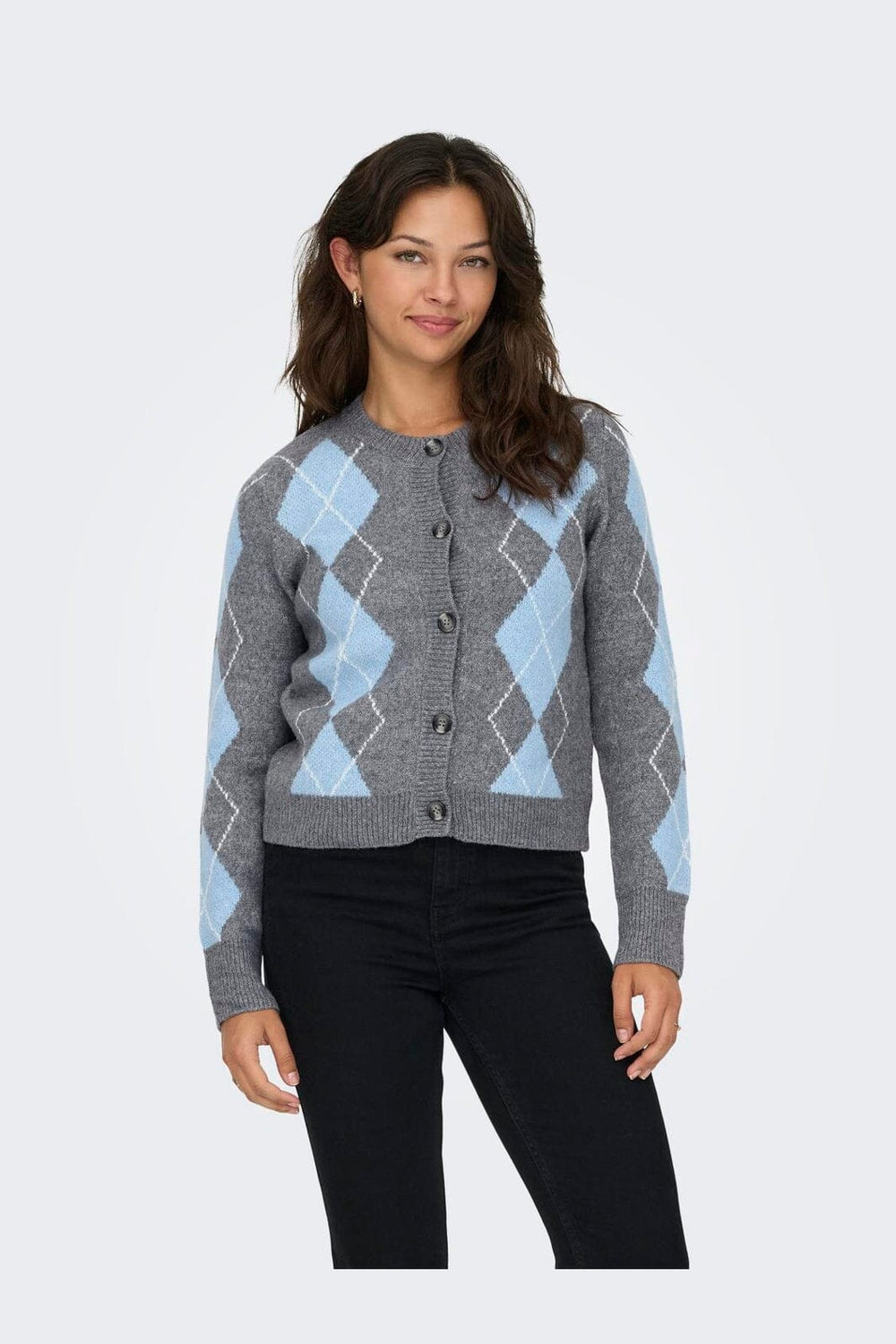 Only - Onlbrighton Life Ls Button Cardi Knt - 4960042 Medium Grey Melange Soft Chambray/Birch/Horn Button