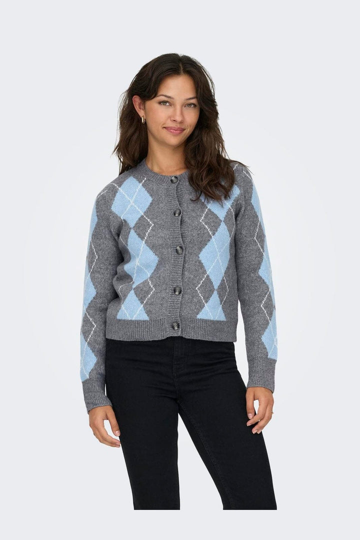 Only - Onlbrighton Life Ls Button Cardi Knt - 4960042 Medium Grey Melange Soft Chambray/Birch/Horn Button