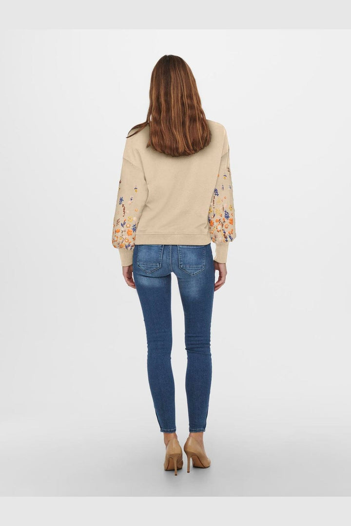 Only - Onlbrooke L/S O-Neck Flower Swt - 4578016 Pale Khaki Sleeve Flower