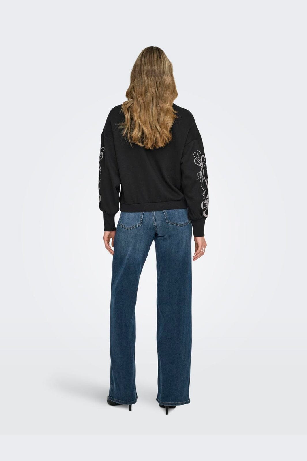 Only - Onlbrooke L/S O-Neck Flower Swt - 4989287 Black Magnolia Flower Sleeve Puff