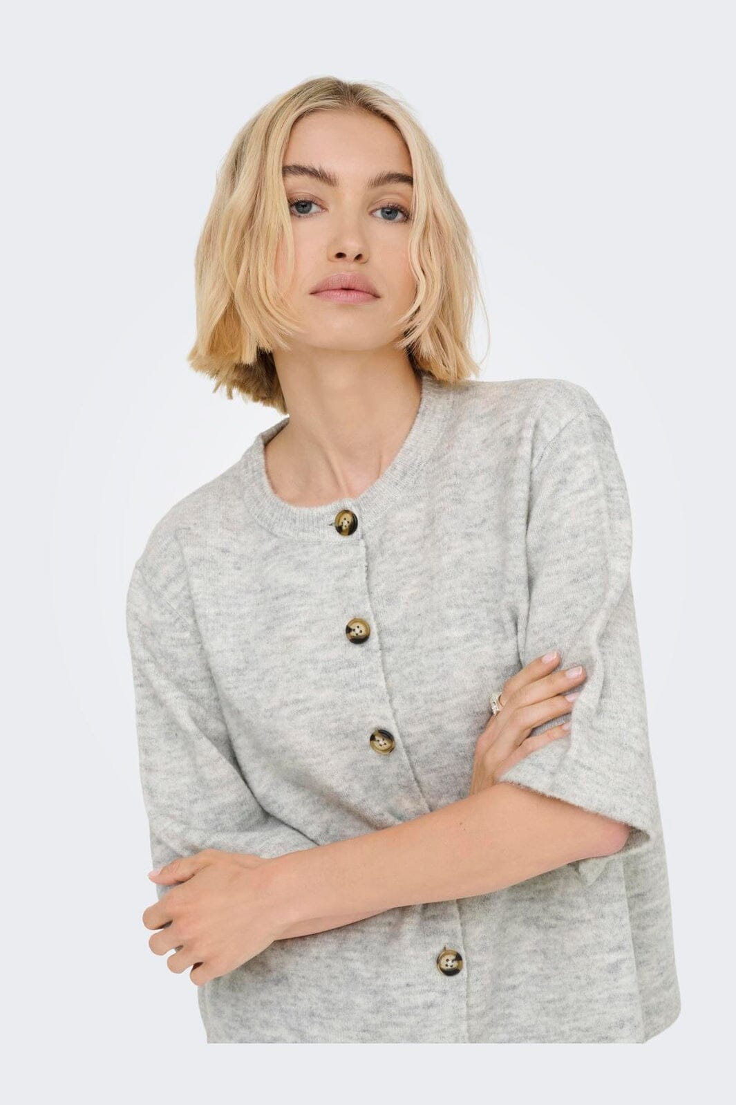 Only - Onlcamilla S/S Cardigan Knt - 4758829 Light Grey Melange
