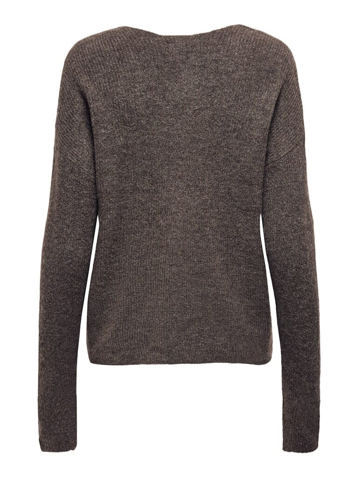 Only - Onlcamilla V-Neck L/S Pullover Knt - 4807844 Chocolate Martini Melange Strikbluser 