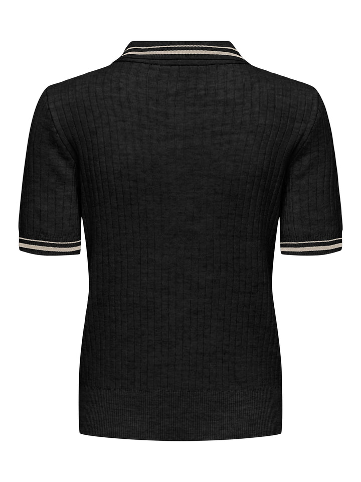Only - Onlcanton Ss Polo Pull Knt - 4931897 Black Birch Melange/Fmop Button Skjorter 