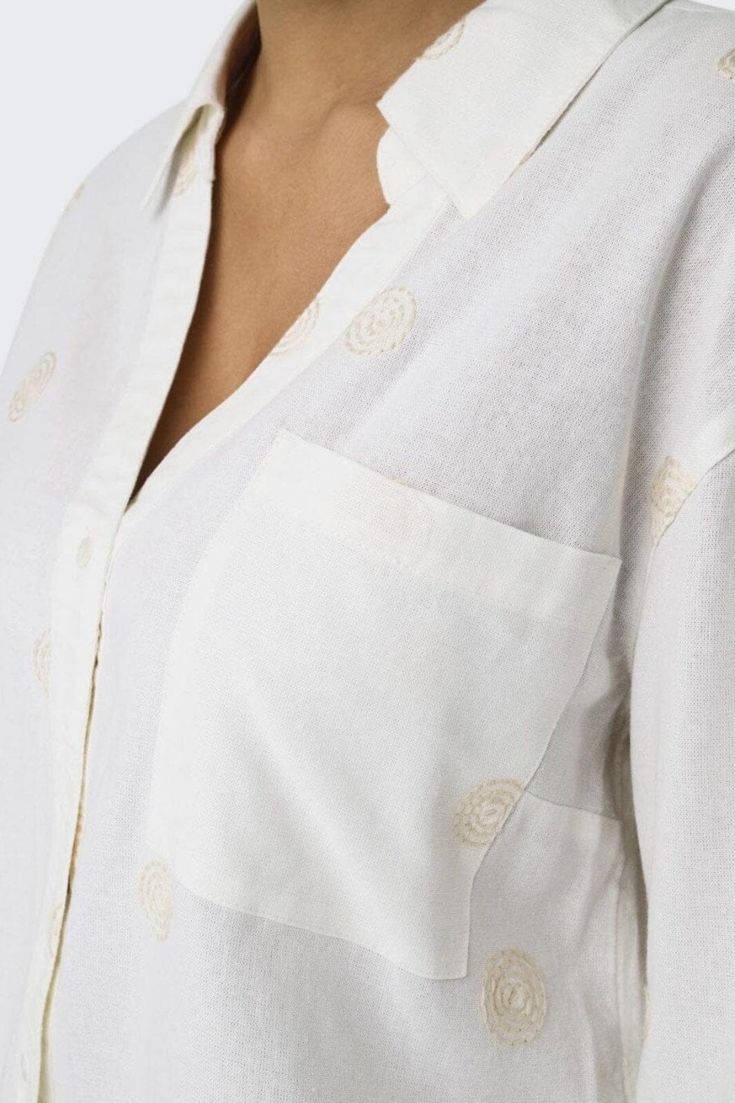 Only - Onlcaro L/S Linen Bl Emb Shirt Cc - 4652331 Bright White Pumice Stone Embroidery