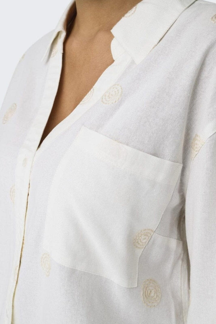 Only - Onlcaro L/S Linen Bl Emb Shirt Cc - 4652331 Bright White Pumice Stone Embroidery