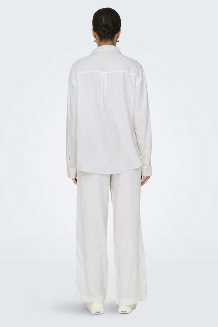 Only - Onlcaro L/S Linen Bl Emb Shirt Cc - 4652331 Bright White Pumice Stone Embroidery