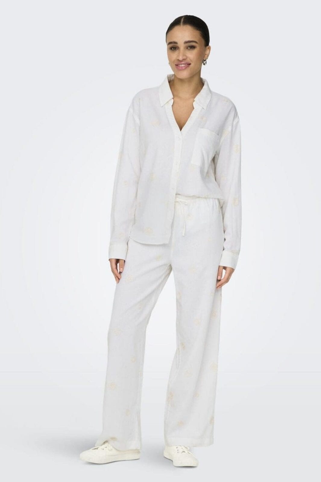 Only - Onlcaro L/S Linen Bl Emb Shirt Cc - 4652331 Bright White Pumice Stone Embroidery