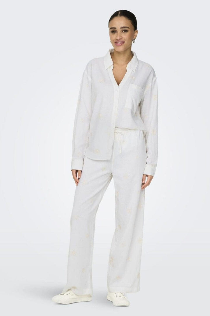 Only - Onlcaro L/S Linen Bl Emb Shirt Cc - 4652331 Bright White Pumice Stone Embroidery