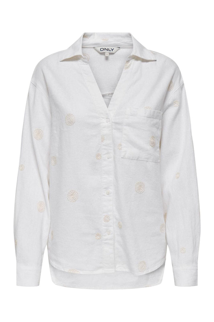 Only - Onlcaro L/S Linen Bl Emb Shirt Cc - 4652331 Bright White Pumice Stone Embroidery