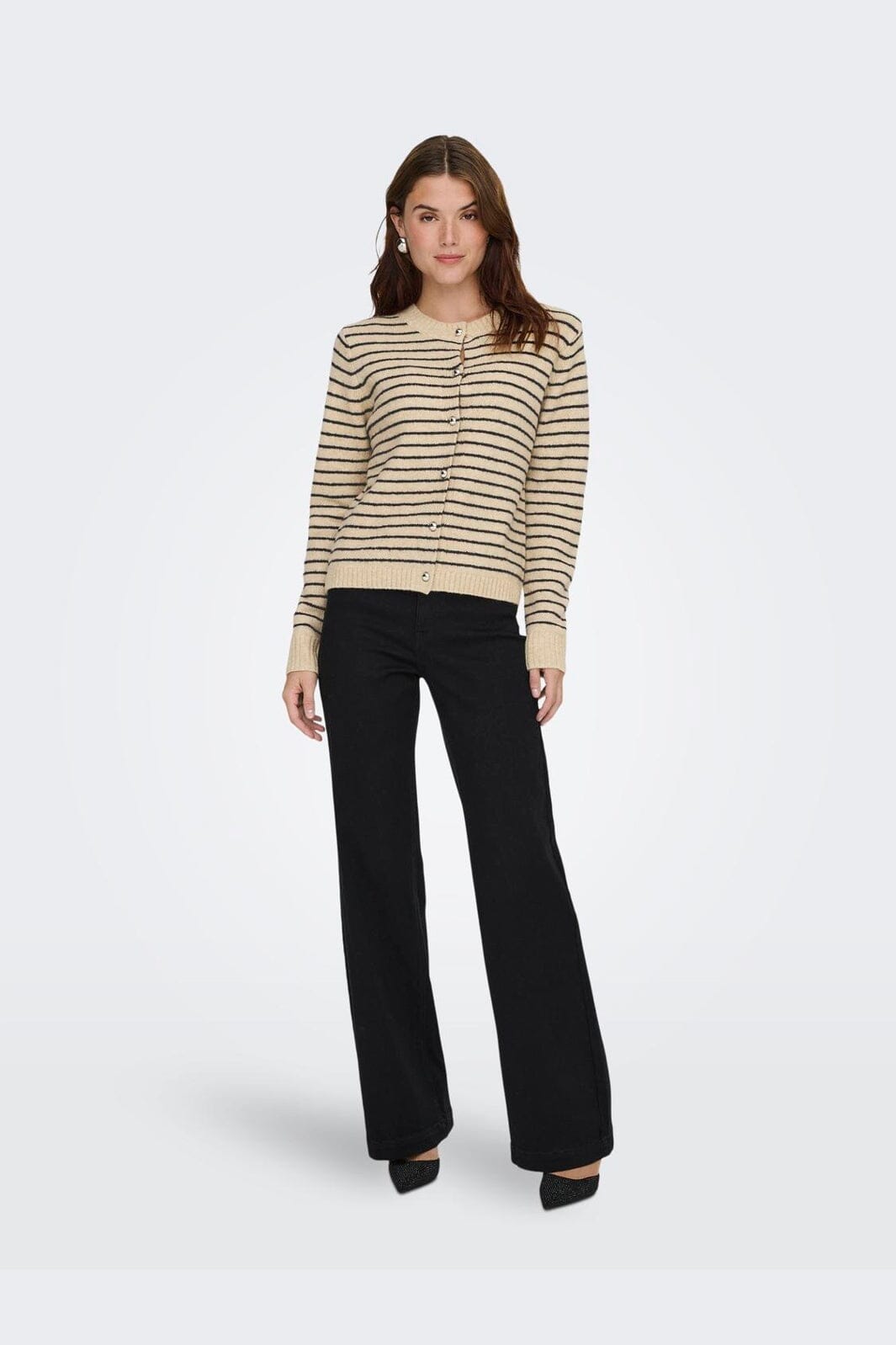 Only - Onlchester Life Ls Stripe Cardi Cc Knt - 4917596 Humus Niht Sky/Mel/Silver Button