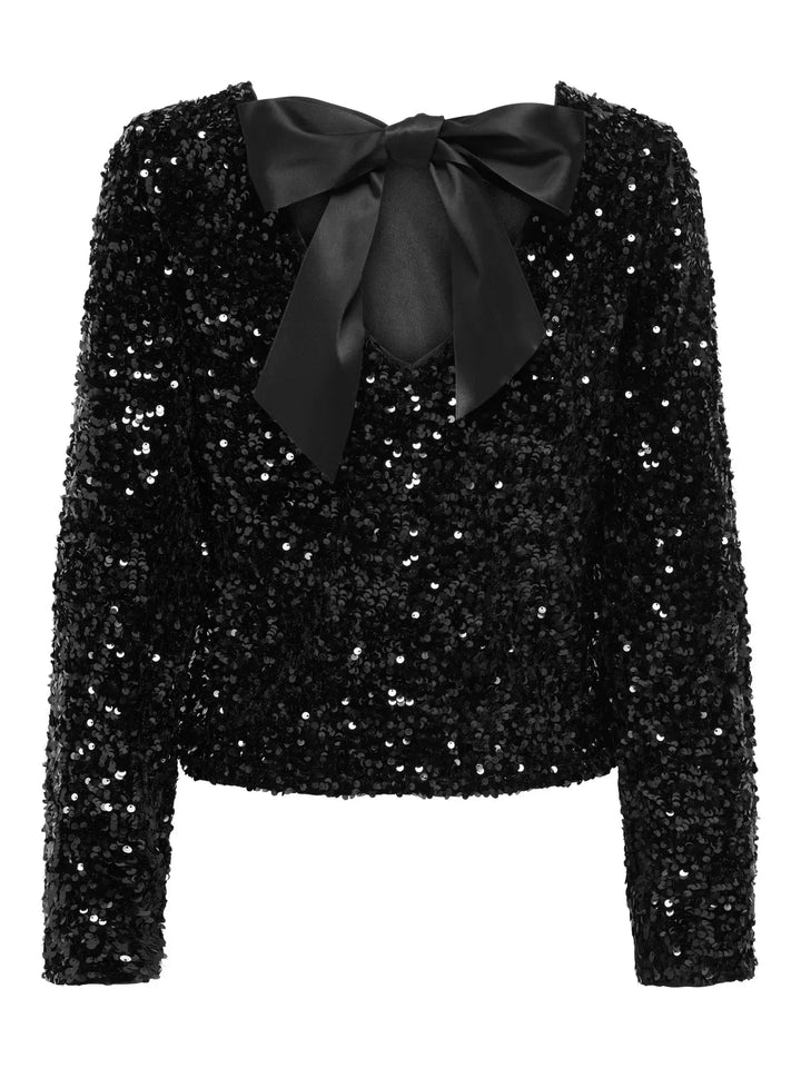 Only - Onlconfidence L/S Sequin Bow Top - 4877639 Black Black Sequins+Black Bow Bluser 