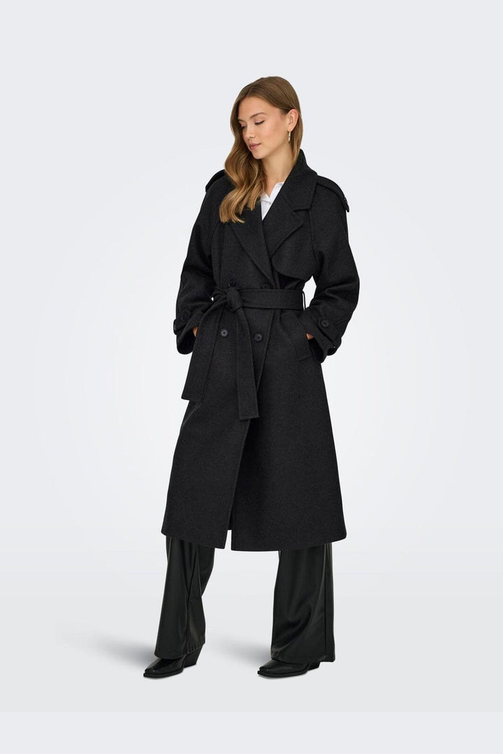 Only - Onldear-Trillion Long Belt Coat - 4732311 Dark Grey Melange
