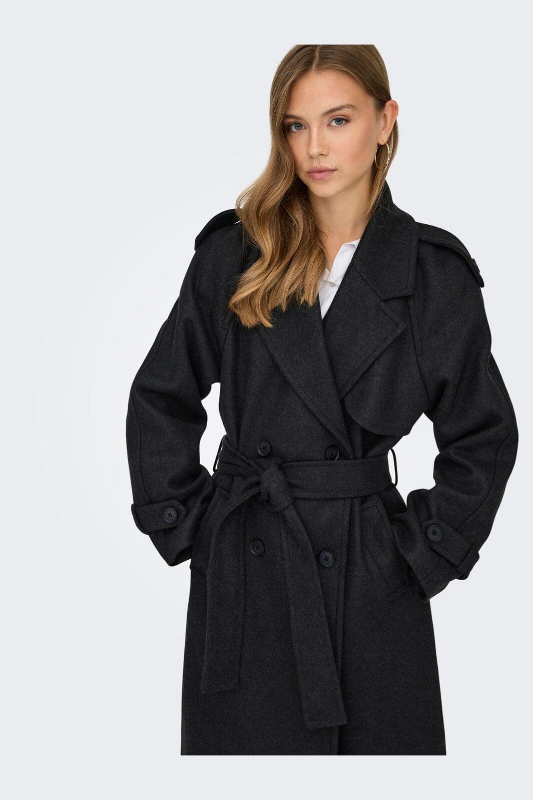 Only - Onldear-Trillion Long Belt Coat - 4732311 Dark Grey Melange