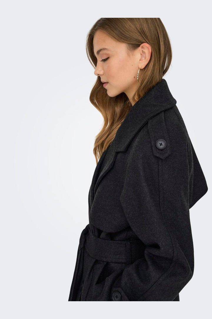 Only - Onldear-Trillion Long Belt Coat - 4732311 Dark Grey Melange