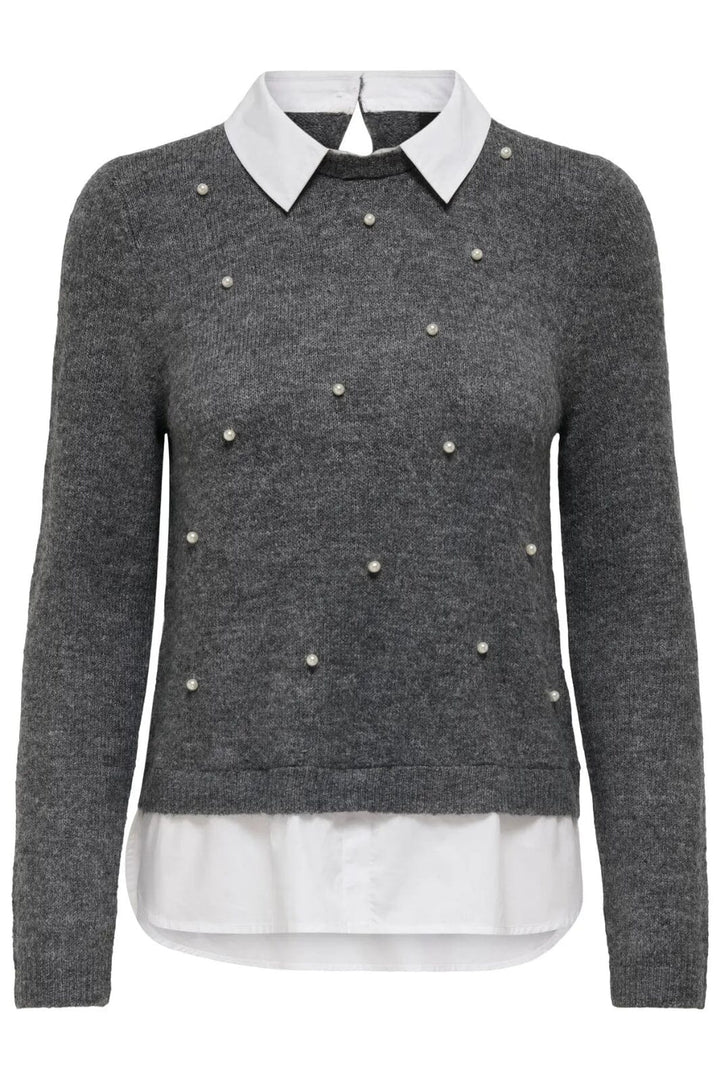 Only - Onldolly Ls Woven Mix Pearl Pull Cc Knt - 4807293 Medium Grey Melange W. Cloud Dancer Woven Mix Strikbluser 