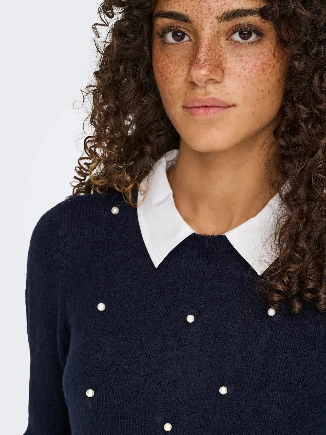 Only - Onldolly Ls Woven Mix Pearl Pull Cc Knt - 4854038 Night Sky W. Cloud Dancer Woven Mix Strikbluser 