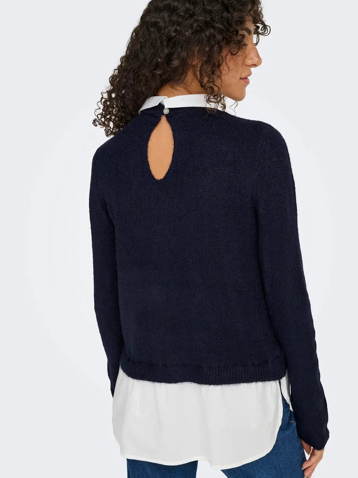 Only - Onldolly Ls Woven Mix Pearl Pull Cc Knt - 4854038 Night Sky W. Cloud Dancer Woven Mix Strikbluser 