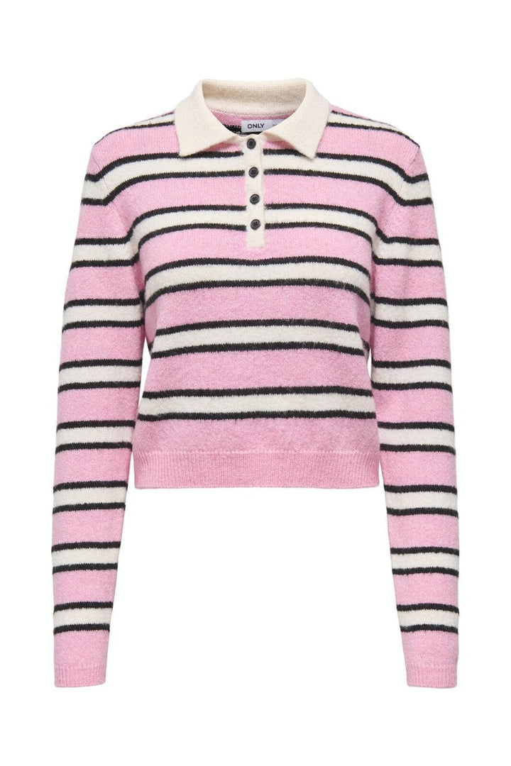 Only - Onlelie Ls Polo Pullover Knt - 4960030 Birch Sea Pink/Black/Blackbuttons