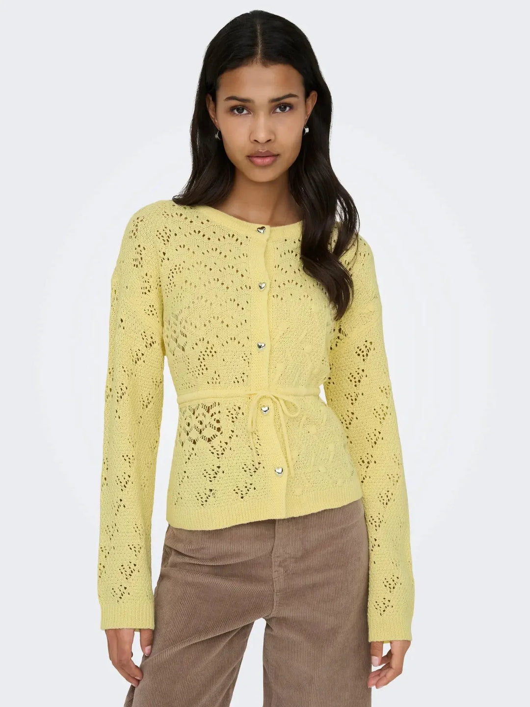 Only - Onlelke Life Ls Cardigan Cc Knt - 4976276 Sunlight Silver Heart Button Cardigans 