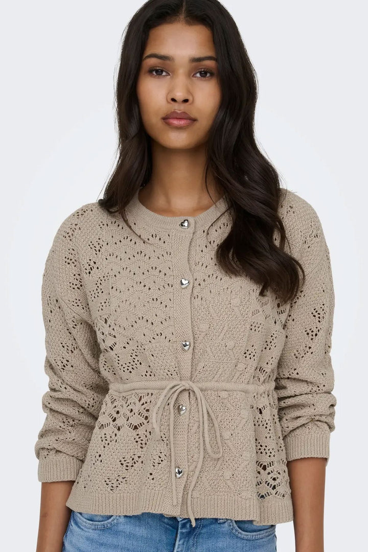 Only - Onlelke Life Ls Cardigan Cc Knt - 5049514 Oxford Tan Silver Heart Button Cardigans 