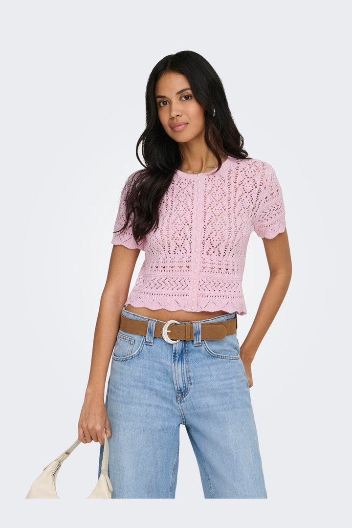 Only - Onlelke Life Ss Pearl Cardigan Cc Knt - 4972394 Romance Rose White Pearl